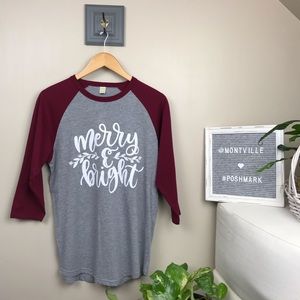Merry & Bright Graphic Tee Baseball Shirt Medium